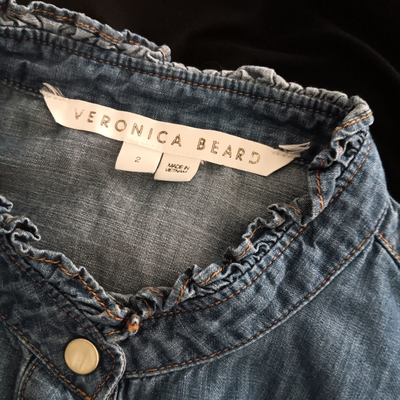 Veronica Beard Blue Ruffle-Trim Denim Blouse - Picture 5 of 6